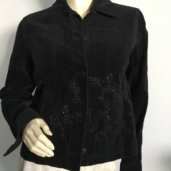 Black embroidered utility jacket velvet - Picture 3 of 7